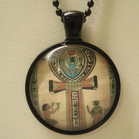 Egyptian Ankh Glass Cabochon Pendant Necklace - Picture 2 of 8